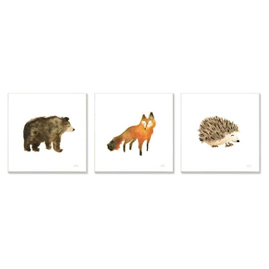 Stupell Industries Whimsical Forest Animal Watercolor Fox Hedgehog Bear,12" x 12"
